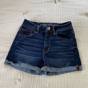 American Eagle Hi-Rise Shortie Dark Wash Denim Shorts